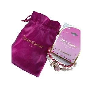 Juicy Couture Kids Set of 2 Bracelets Pink Pearl Heart Charm New